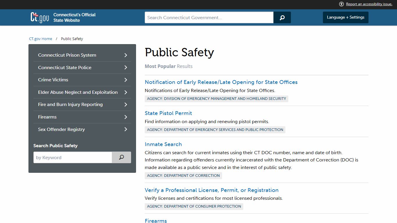 CT.gov: Public Safety
